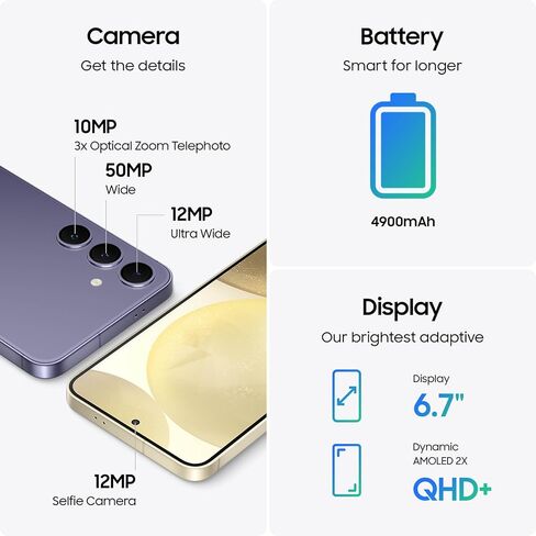 SAMSUNG Galaxy S24+ Plus Cell Phone, 512GB AI Smartphone, Unlocked Android, 50MP Camera, Fastest Processor, Long Battery Life, US Version 2024, Amber Yellow (Renewed) in Kuwait