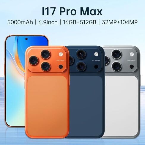 D17 Ultra Unlocked Cell Phones,5G Android 15 Unlocked Phones with 5000mAh Battery,Snapdragon888, 32+104MP Camera,16GB+512GB Smartphone, 6.9“ HD Screen, Dual SIM+Memory Expansion,Blue in Kuwait