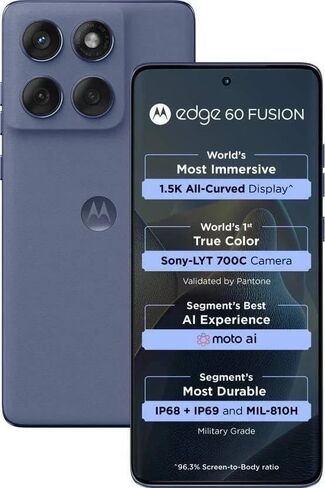 Motorola Moto Edge 60 Fusion 5G Ai (متوافق مع Tmobile Mint Tello & Global) (256 جيجابايت + 8 جيجابايت) NFC 50 ميجابكسل كاميرا ثلاثية مزدوجة الشريحة 6.67 بوصة منحنية XT2503-1 إصدار أمريكي لاتيني (Slipstream (أزرق)) in Kuwait