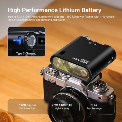 NEEWER Z160U-N فلاش كاميرا Speedlite متوافق مع نيكون، متوافق مع Godox، 18Ws GN14 6000K TTL 1/8000 HSS على ضوء فلاش الكاميرا مع بطارية USB C 1100 مللي أمبير في الساعة 1.4 ثانية إعادة تدوير 1100 ومضات طاقة كاملة in Kuwait