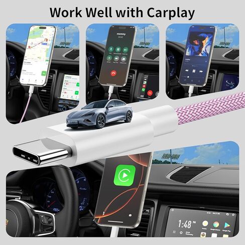 [معتمد من Apple MFi] كابل Carplay لهاتف iPhone 16 15.2 حزمة 6.6 قدم USB A إلى USB C شاحن سيارة سريع سلك جديلة من النايلون لهاتف iPhone 16/16 Plus/16 Pro/16 Pro Max/15/15 Plus/15Pro/15 Pro Max iPad Pro 12.9 in Kuwait