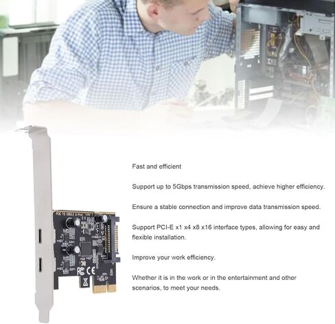 USB 3.2 Gen1 PCIe to Type C Card 5Gbps Expansion Card ASM1042 Chip 2 USB Type C Interfaces for 1 X PCI E Interface No External Power Required in Kuwait