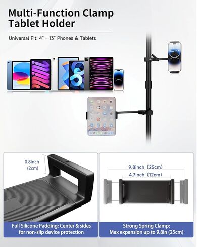 حامل iPad معقوفة، حامل iPad قابل للتعديل 360 درجة لجهاز المشي مع مشبك قوي للغاية، حامل لوحي لعربة الأطفال، دراجة الصالة الرياضية، دراجة دوارة، كرسي متحرك، حامل ميكروفون، متوافق مع أجهزة 4.7-13 بوصة in Kuwait
