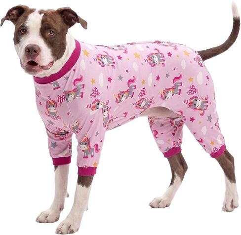 بيجامة للكلاب من LovinPet، نسيج مطاطي خفيف الوزن، قميص مطبوع عليه وردة يونيكورن وردي/قميص ما بعد الجراحة/حماية من الأشعة فوق البنفسجية، تخفيف قلق الحيوانات الأليفة، العناية بالجروح للكلاب الكبيرة/متوسطة in Kuwait