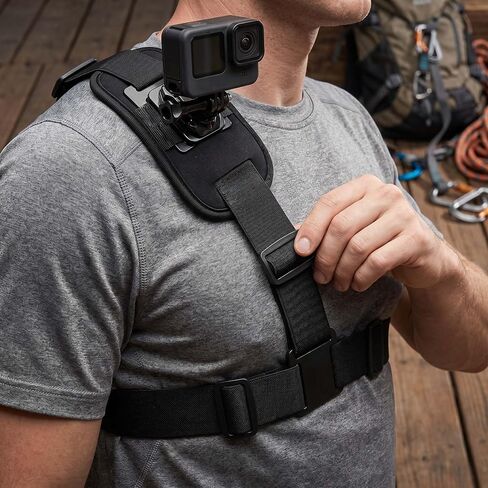 Adjustable Chest & Shoulder Camera Strap, Universal Hands-Free Mount, Stable Comfortable for Adventure Shooting-Black in Kuwait
