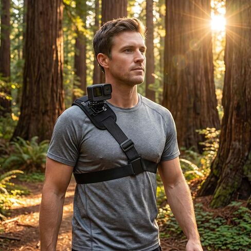 Adjustable Chest & Shoulder Camera Strap, Universal Hands-Free Mount, Stable Comfortable for Adventure Shooting-Black in Kuwait
