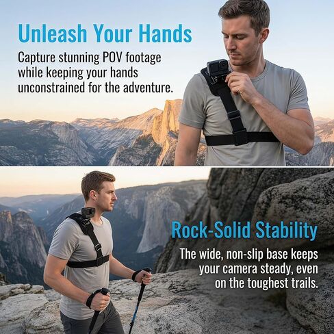 Adjustable Chest & Shoulder Camera Strap, Universal Hands-Free Mount, Stable Comfortable for Adventure Shooting-Black in Kuwait