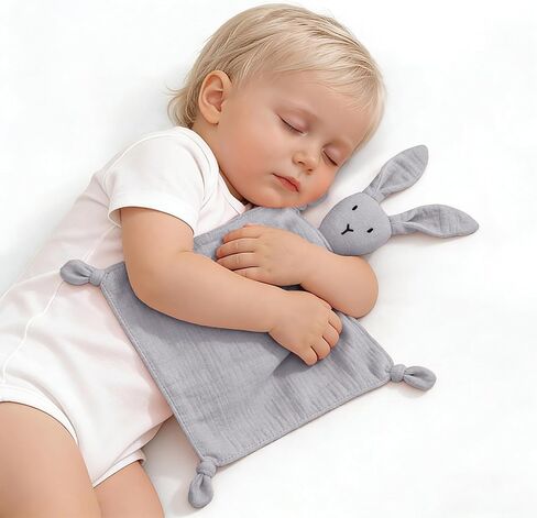 ZIGJOY Muslin Bunny Lovey, Lightweight Cotton Security Blanket, Khaki | Soft, lightweight and easy for little hands to grasp, cuddle and carry at home or on the go. in Saudi Arabia