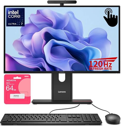 Lenovo ThinkCentre M90a Gen 6 Business All-in-One, 23.8" FHD 120Hz Touchscreen, Intel Core Ultra 7 265 vPro, 32GB DDR5, 1TB SSD, Wi-Fi 7, DP, HDMI, 5MP IR Webcam, Windows 11 Pro, AI-Ready, w/Bundle in Kuwait