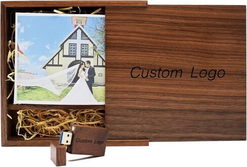 Walnut USB Flash Drive 32GB with Album Box, Personalized Logo Engraving USB 3.0 Wood Thumb Drives High Speed Memory Stick with Wooden Box for Photography/Wedding/Engagement/Graduation/Farewell in Kuwait
