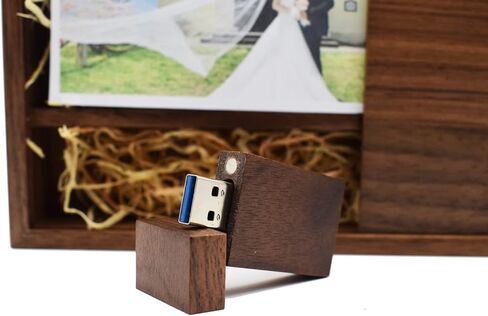 Walnut USB Flash Drive 32GB with Album Box, Personalized Logo Engraving USB 3.0 Wood Thumb Drives High Speed Memory Stick with Wooden Box for Photography/Wedding/Engagement/Graduation/Farewell in Kuwait