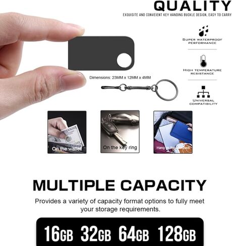 محرك فلاش USB سعة 128 جيجابايت مع محول من النوع C وحبل، محرك قلم معدني USB 2.0 عالي السرعة، عصا ذاكرة تخزين صغيرة للهاتف/الوسادة/الكمبيوتر الشخصي/الكمبيوتر المحمول - (أسود 128 جيجابايت) in Kuwait