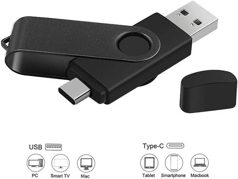 16GB Flash Drive 2.0 - USB C & USB A 2-in-1 Thumb Drive for PC, Type C Phones,External Memory Stick for Photos/Videos(Black) in Kuwait