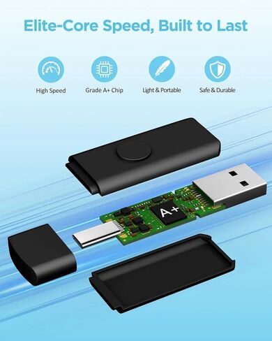 16GB Flash Drive 2.0 - USB C & USB A 2-in-1 Thumb Drive for PC, Type C Phones,External Memory Stick for Photos/Videos(Black) in Kuwait