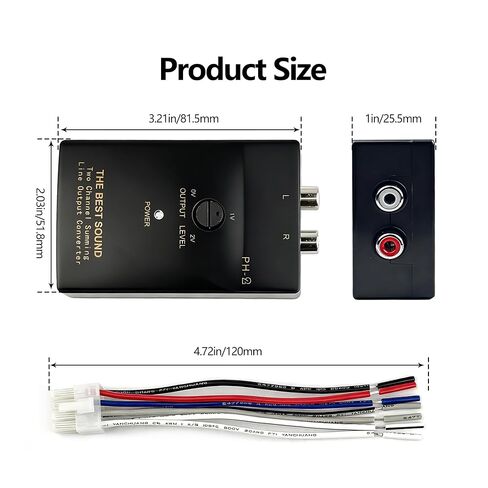 SSGP 2-Channel High to Low RCA Converter Plug & Play Line Output Converter لإضافة أمبير ومضخم صوت يعزز الجهير والوضوح، سهل التركيب لأنظمة صوت السيارة in Kuwait