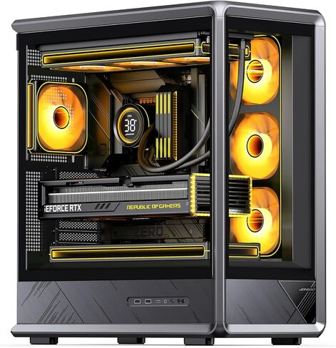 JONSBO D401 ATX Mid Tower PC Case, Frame Structure, Back-Connect MB,High Comp Gaming Dual Chamber Computer Case,GPU 439mm/PSU 200mm/AIO360x2, Desktop Display,Black in Kuwait