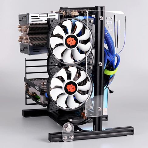 حافظة كمبيوتر للألعاب DIY، ATX M-ATX ITX من الألومنيوم بإطار اختبار عمودي، حافظة كمبيوتر مفتوحة، رف هيكل مفتوح لتبديد الحرارة لحافظة اللوحة الأم للكمبيوتر الشخصي باللون الأسود in Kuwait