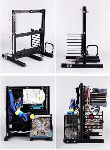حافظة كمبيوتر للألعاب DIY، ATX M-ATX ITX من الألومنيوم بإطار اختبار عمودي، حافظة كمبيوتر مفتوحة، رف هيكل مفتوح لتبديد الحرارة لحافظة اللوحة الأم للكمبيوتر الشخصي باللون الأسود in Kuwait