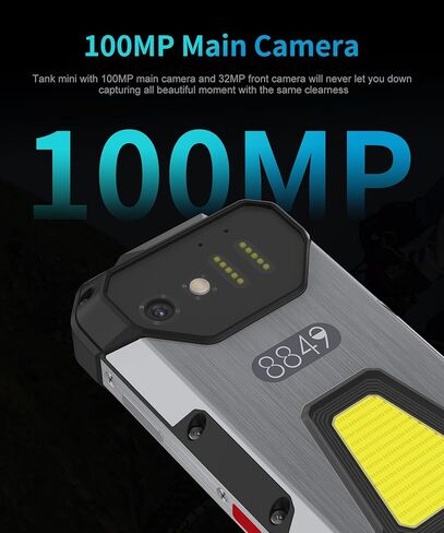 8849 Tank Mini 4G هاتف متين، 4.3 بوصة هاتف ذكي صغير متين للاستخدام في الهواء الطلق مع ضوء تخييم، هواتف محمولة مقاومة للماء تعمل بنظام Android 13 غير مقفلة 256 جيجابايت، كاميرا 100 ميجابكسل + 32 ميجابكسل، ذاكرة وصول عشوائي 24 جيجابايت/ 5800 مللي أمبير (33  in Kuwait