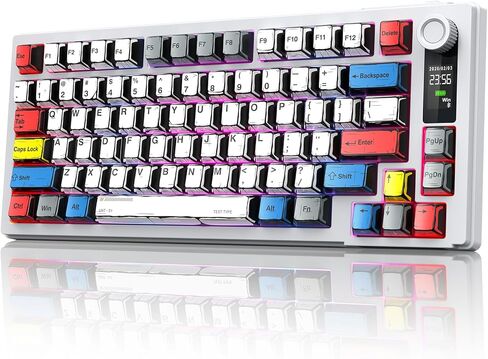 MOKURU Wireless Mechanical Keyboard, Three Mode BT/2.4G/USB-C, RGB Switching, 75% Key Layout, Volume Adjustment knob, Hot Swappable Shaft Seat, Compatible with Windows, Mac (Comic PBT) in Kuwait