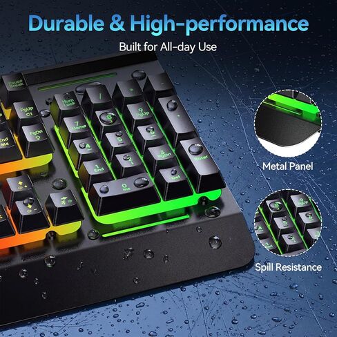 TECKNET Wireless Gaming Keyboard, 2-in-1 (2.4G Wireless & Wired) Computer Keyboard, 15-Zone RGB Keyboard, 4000mAh Rechargeable Battery, Metal Panel, PC Gaming Keyboards (Whisper Quiet Gaming Switch) in Kuwait