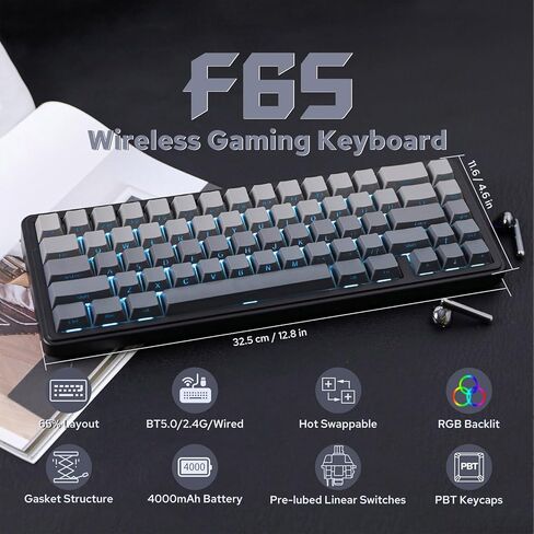 EPOMAKER x Aula F65 65% Wireless Mechanical Keyboard, Hot Swappable Gasket Custom Gaming Keyboard with Five-Layer Padding, RGB Backlit, Bluetooth/2.4GHz/USB-C (Black, Reaper Switch) in Saudi Arabia