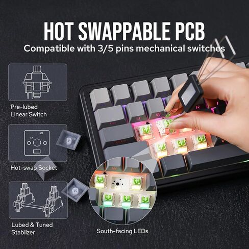 EPOMAKER x Aula F65 65% Wireless Mechanical Keyboard, Hot Swappable Gasket Custom Gaming Keyboard with Five-Layer Padding, RGB Backlit, Bluetooth/2.4GHz/USB-C (Black, Reaper Switch) in Saudi Arabia
