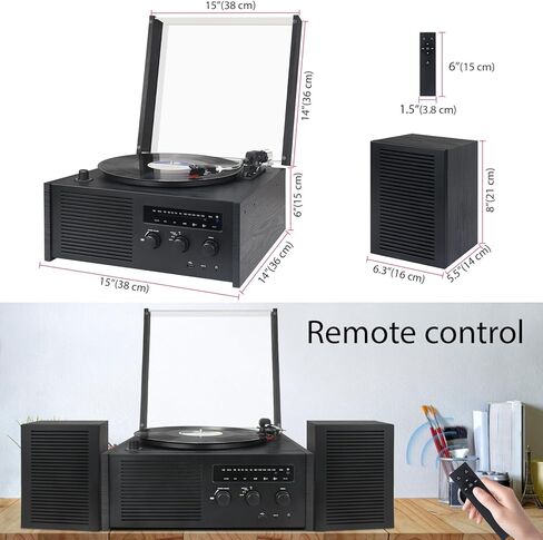 LUXSWAY Vinyl Record Player, Turntable with Bluetooth Input & Output, Vinyl Record Player with Bookshelf Speakers, Belt Drive 2-Speed, USB Encoding, FM Radio, Remote Control, Black Wood in Kuwait