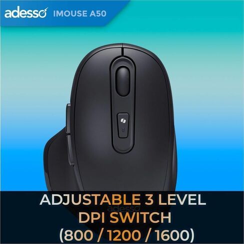 ماوس Adesso iMouse A50 اللاسلكي المريح، بلوتوث ووضع مزدوج 2.4 جيجا هرتز مع مستقبل USB-C، مفتاح التشغيل السريع Copilot AI، 3 مستويات DPI (1000/1600/2400)، 6 أزرار، تصميم لليد اليمنى للنوافذ in Kuwait