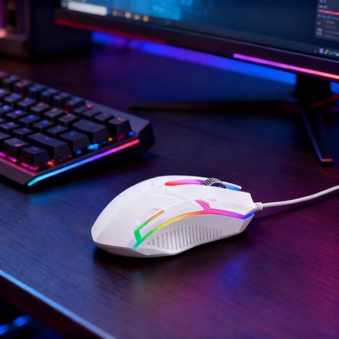 قطعة واحدة من ماوس USB سلكي، ماوس بصري سلكي 1000 نقطة في البوصة، طول الكابل 53 بوصة، مناسب لفئران الكمبيوتر المحمولة الصغيرة على أجهزة الكمبيوتر المحمولة المكتبية المخصصة للألعاب، أبيض in Kuwait