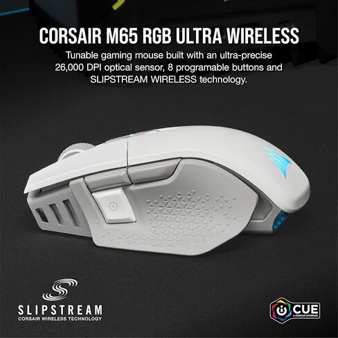 ماوس الألعاب اللاسلكي Corsair M65 RGB Ultra Wireless Tunable FPS - مستشعر بصري 26000 نقطة في البوصة، عمر بطارية يصل إلى 120 ساعة، 8 أزرار قابلة للبرمجة - أبيض (متجدد) (متجدد) in Kuwait