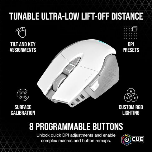 ماوس الألعاب اللاسلكي Corsair M65 RGB Ultra Wireless Tunable FPS - مستشعر بصري 26000 نقطة في البوصة، عمر بطارية يصل إلى 120 ساعة، 8 أزرار قابلة للبرمجة - أبيض (متجدد) (متجدد) in Kuwait