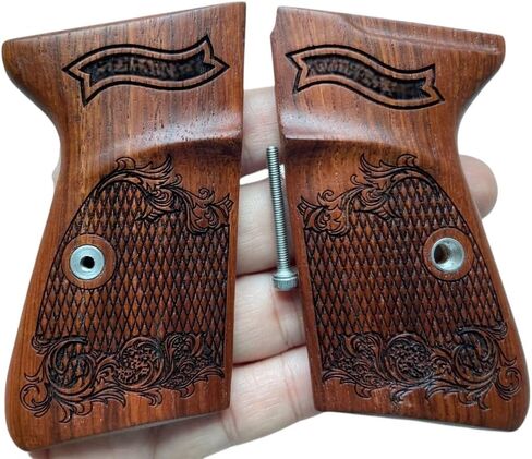 New! Grips Compatible with PPK/S, PP, New PPK/S .22 LR Praduak Wood, Flower Pattern Engraved, Thai Handmade in Kuwait