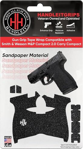 Handleitgrips Gun Grip Tape Wrap متوافق مع Smith & Wesson M&P Compact 2.0 Carry Comp، شريط قبضة مسدس من ورق الصنفرة الأسود مع إدراجات، غلاف قبضة المسدس، مملوكة للمحاربين القدامى، صنع في الولايات المتحدة الأمريكية in Kuwait