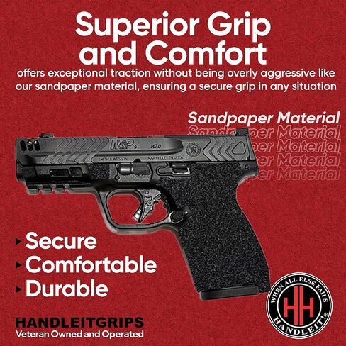Handleitgrips Gun Grip Tape Wrap متوافق مع Smith & Wesson M&P Compact 2.0 Carry Comp، شريط قبضة مسدس من ورق الصنفرة الأسود مع إدراجات، غلاف قبضة المسدس، مملوكة للمحاربين القدامى، صنع في الولايات المتحدة الأمريكية in Kuwait
