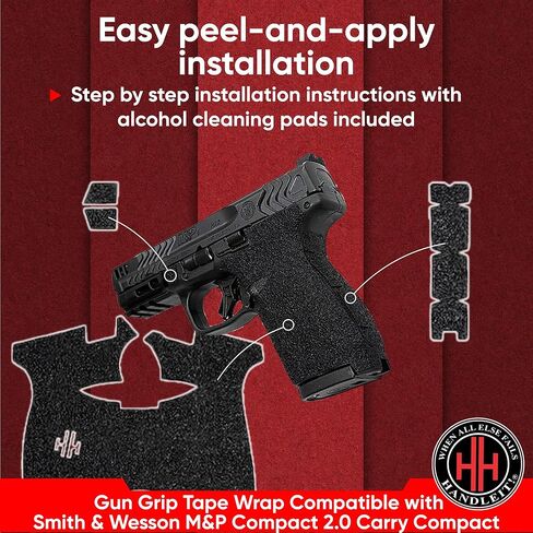 Handleitgrips Gun Grip Tape Wrap متوافق مع Smith & Wesson M&P Compact 2.0 Carry Comp، شريط قبضة مسدس من ورق الصنفرة الأسود مع إدراجات، غلاف قبضة المسدس، مملوكة للمحاربين القدامى، صنع في الولايات المتحدة الأمريكية in Kuwait