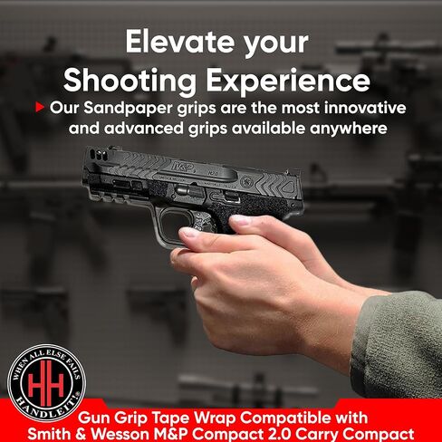Handleitgrips Gun Grip Tape Wrap متوافق مع Smith & Wesson M&P Compact 2.0 Carry Comp، شريط قبضة مسدس من ورق الصنفرة الأسود مع إدراجات، غلاف قبضة المسدس، مملوكة للمحاربين القدامى، صنع في الولايات المتحدة الأمريكية in Kuwait