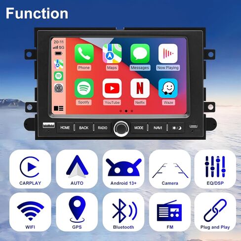 Car Radio for Ford F150 2004-2008, F250/F350 2006-2016, Mercury Milan 2006-2009, Mark LT 2006-2008, 7 Inch Touch Screen Upgrade Stereo with Carplay Android Auto GPS Backup Camera Bluetooth WiFi SWC FM in Kuwait