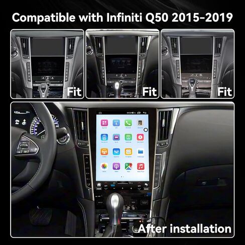 راديو ستيريو للسيارة Android 15 8core 8+128G متوافق مع Infiniti Q50 2015 2016 2017 2018 2019 12.1 بوصة شاشة لمس لاسلكية CarPlay & Android Auto DSP 4G LTE 5G WiFi BT GPS Navigation Bluetooth in Kuwait