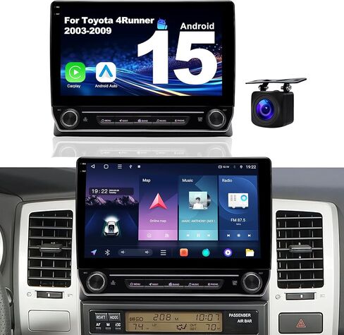 راديو سيارة Android 15 لسيارة Toyota 4Runner 2003-2009: 10 بوصة 4Core+32GB ترقية ستيريو السيارة CarPlay اللاسلكي وAndroid Auto مع WiFi 6، Bluetooth، نظام تحديد المواقع العالمي (GPS)، راديو FM، EQ، SWC، كاميرا احتياطية 1080P in Kuwait