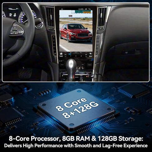 راديو ستيريو للسيارة Android 15 8core 8+128G متوافق مع Infiniti Q50 2015 2016 2017 2018 2019 12.1 بوصة شاشة لمس لاسلكية CarPlay & Android Auto DSP 4G LTE 5G WiFi BT GPS Navigation Bluetooth in Kuwait
