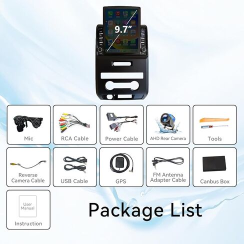 راديو ستيريو للسيارة Android 14 متوافق مع Ford F150 2009 2010 2011 2012 ترقية يدوية للتيار المتردد CarPlay اللاسلكي وكاميرا احتياطية Android Auto 1080P AHD 9.7 شاشة تعمل باللمس GPS SWC Bluetooth 2+64G in Kuwait