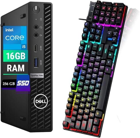 كمبيوتر مكتبي صغير Dell OptiPlex 7080، Intel i5-10500T، ذاكرة وصول عشوائي 16 جيجابايت، 256 جيجابايت SSD، لوحة مفاتيح وماوس، USB WiFi، USB BT، Windows 11 Pro (متجدد) in Kuwait
