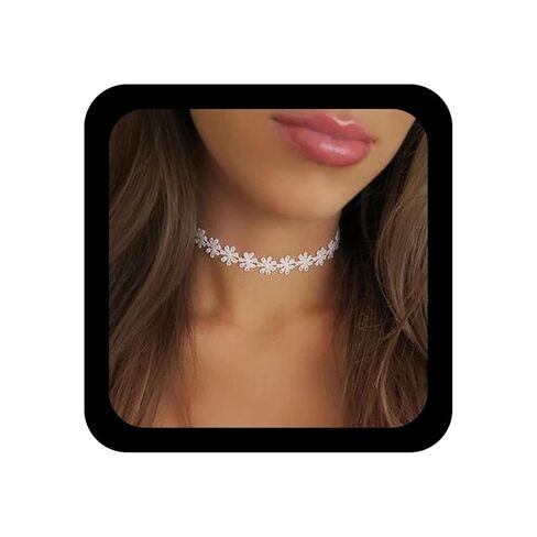 Boho Flower Lace Choker Necklace Black Lace Tattoo Choker Necklace Daisy Flower Collarbone Necklace Retro 90s Choker Necklace Chain Jewelry for Women and Girls in Kuwait