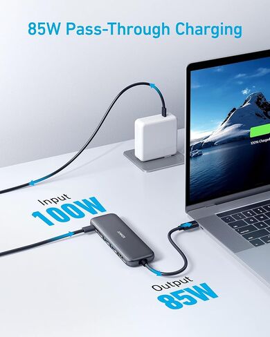 موزع Anker USB C، 332 USB-C Hub (5 في 1) مع شاشة HDMI 4K، منفذ بيانات USB-C بسرعة 5 جيجابت في الثانية ومنفذي بيانات USB-A بسرعة 5 جيجابت في الثانية كابل HDMI 8K@60 هرتز، سرعة فائقة 4K@120 هرتز 48 جيجابت في الثانية 6.6 قدم in Kuwait
