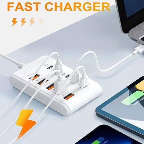 موديل جديد 2026 مزود بـ 10 منافذ: 5 واجهات PD من النوع C و5 واجهات USB-A، مناسب لأجهزة الكمبيوتر المحمولة والأجهزة اللوحية والأجهزة المتعددة. مركز طاقة صغير الحجم لمساحة العمل الخاصة بك، يتميز بشحن سريع (أبيض) in Kuwait