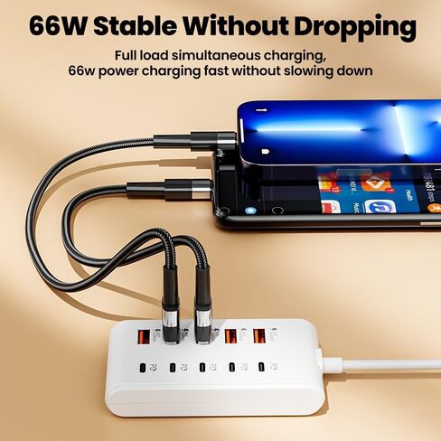 موديل جديد 2026 مزود بـ 10 منافذ: 5 واجهات PD من النوع C و5 واجهات USB-A، مناسب لأجهزة الكمبيوتر المحمولة والأجهزة اللوحية والأجهزة المتعددة. مركز طاقة صغير الحجم لمساحة العمل الخاصة بك، يتميز بشحن سريع (أبيض) in Kuwait