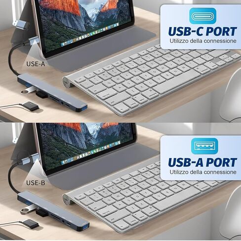 موزع USB C/USB، ألومنيوم مزدوج الرأس 8 في 1 مع منافذ USB3.0/2.0 لأجهزة الكمبيوتر/أجهزة الكمبيوتر المحمولة/MacBook Pro/Air/iMac/iPad والمزيد من الأجهزة in Kuwait