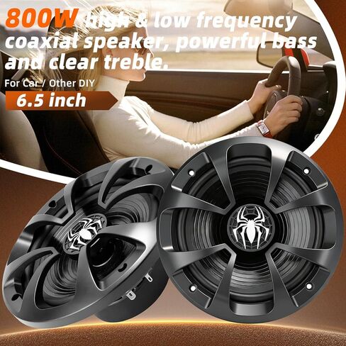 Upgraded 6.5" Coaxial Car Speakers, 800W Max 4 Ohm Car Audio Speakers High-end Silk Dome Tweeter, Plug & Play Installation, Durable Design - Pair in Kuwait