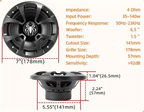 Upgraded 6.5" Coaxial Car Speakers, 800W Max 4 Ohm Car Audio Speakers High-end Silk Dome Tweeter, Plug & Play Installation, Durable Design - Pair in Kuwait